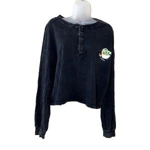 Mad Engine Juniors Star Wars Mandalorian Baby Yoda Cropped Henley Top Size Large